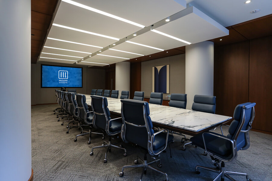 A conference room featuring AV technology