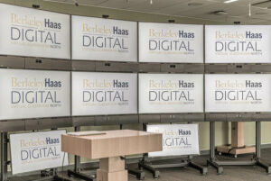 A wall of screens in a Berkely digital classroom.