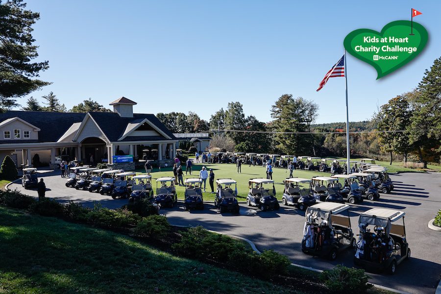 A collage of the Kids at Heart Charity Challenge golf tournament hosted by McCann Systems for Boston Children’s Hospital.