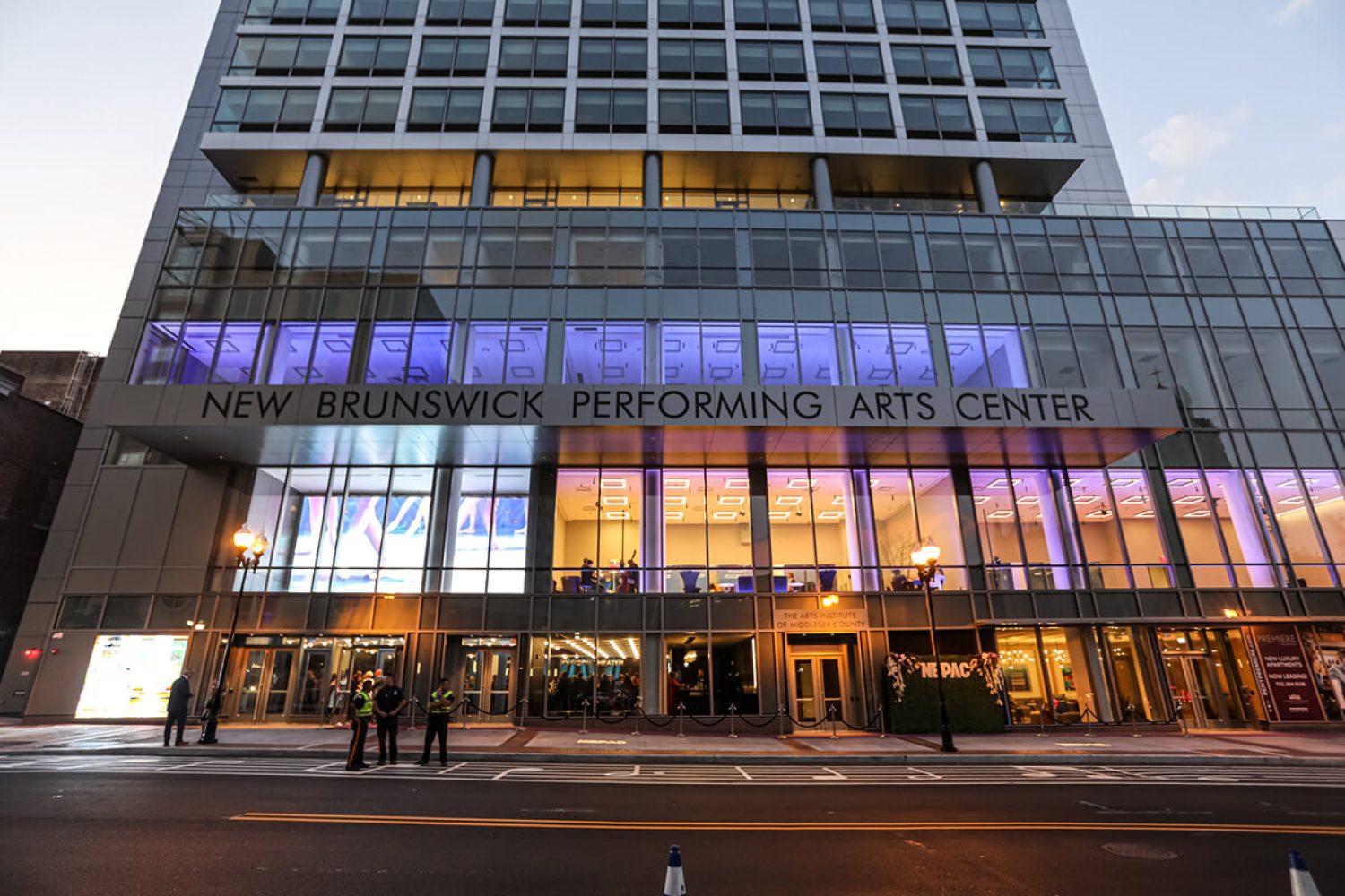 Street view of the New Brunswick Performing Arts Center entrance.