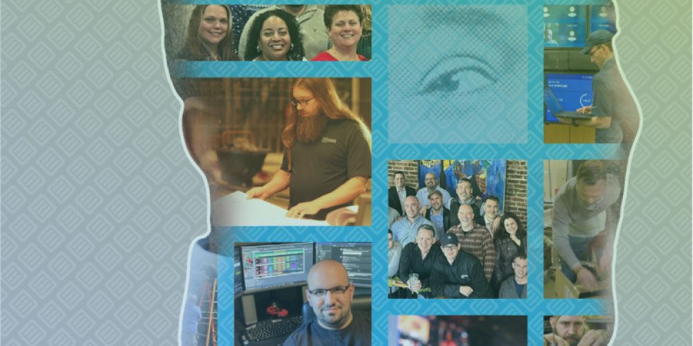 Collage of different team members who work in audiovisual technology at McCann Systems.